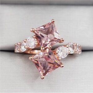 Rose Gold Band with Pink Princess-Cut Stones and Clear Accents